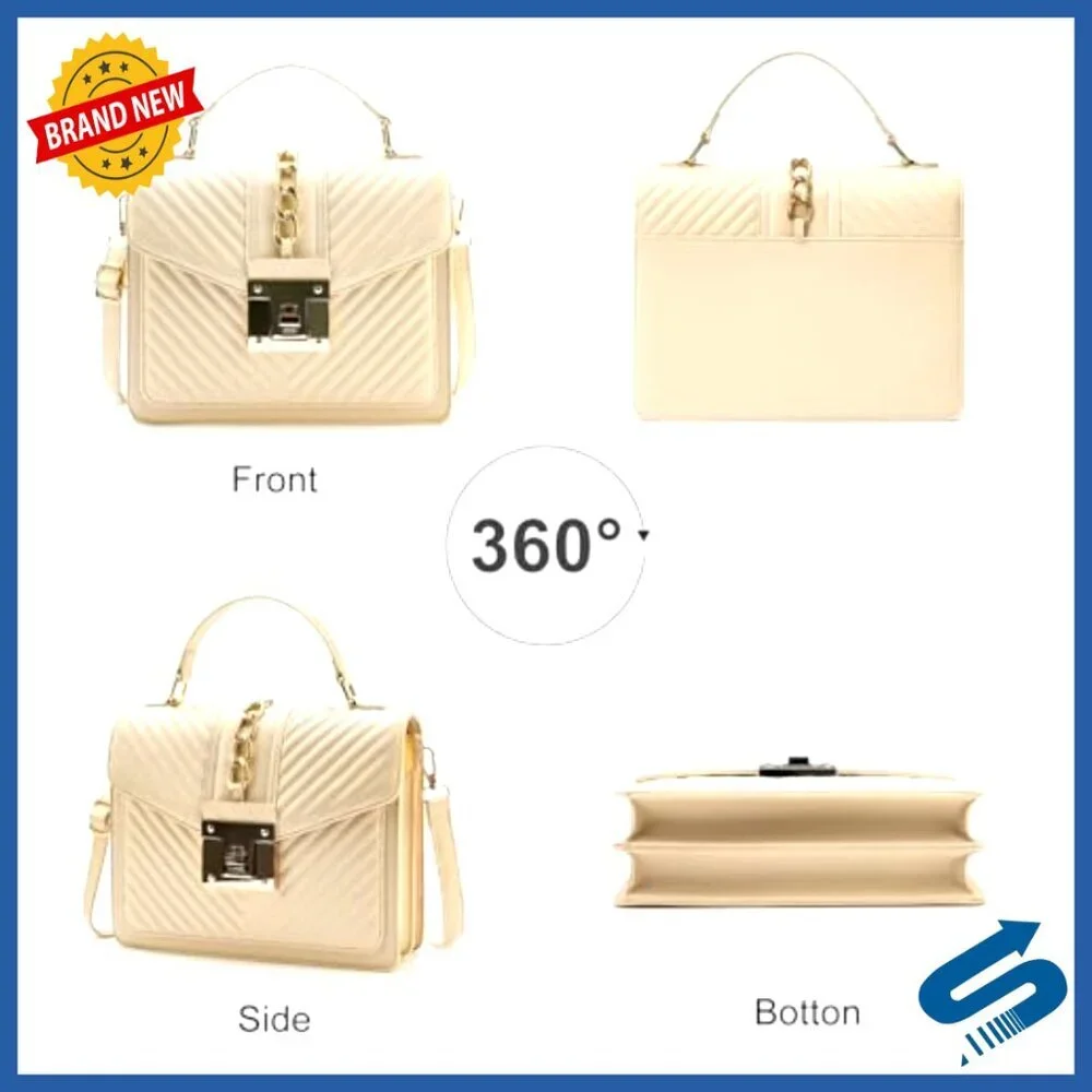 Quilted Faux Leather Crossbody Bag with Top Handle, Adjustable Strap
